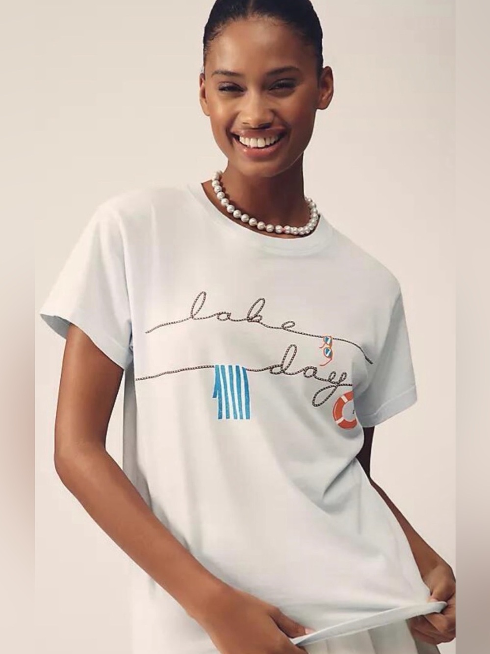 Letluv Women's Light Blue 'Lake Days' Short Sleeve Tee